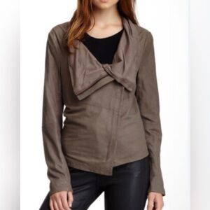 Muubaa Women's Taupe Draped 100% Goat Leather Blazer